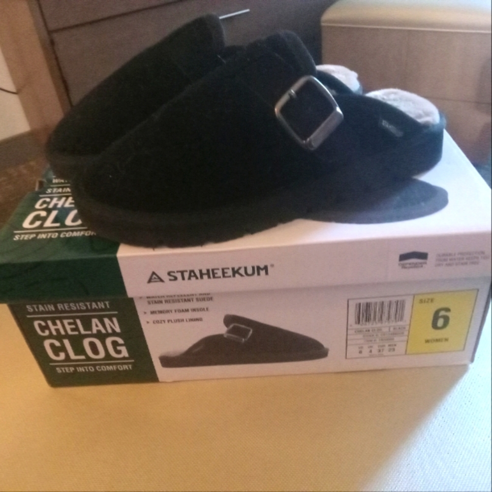 Black Plush Flats with Silver Buckle